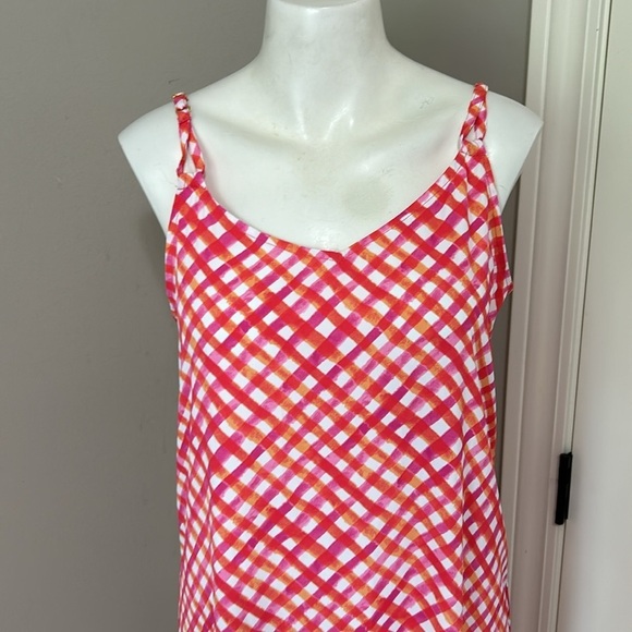 TOMMY BAHAMA Harbour Island Gingham Asymmetrical Sleeveless Beach Dress Pink Red - Picture 3 of 12
